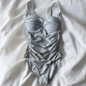 NipTuck Swim Sorrento Striped Joanne One Piece Grey and White